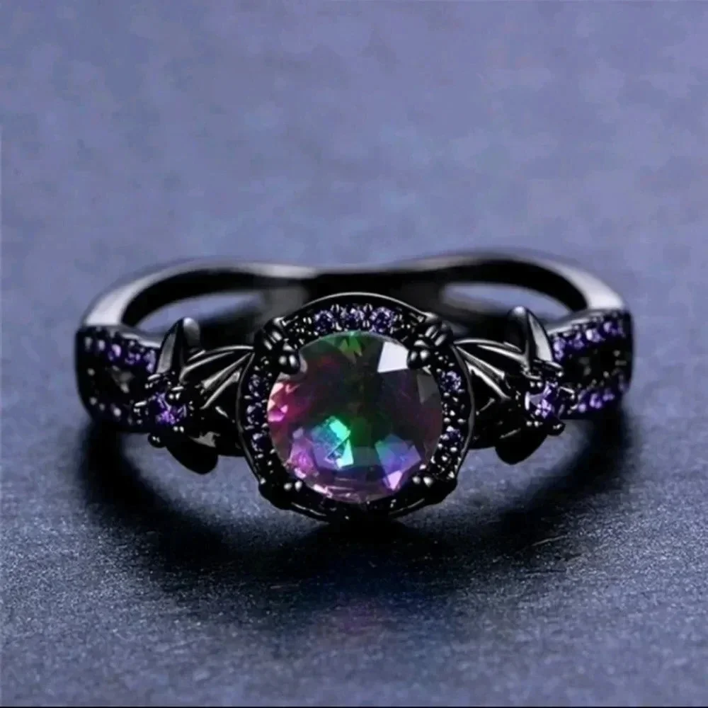 Women's black and purple moon stone faux jewel jewelry detailed Gothic Style